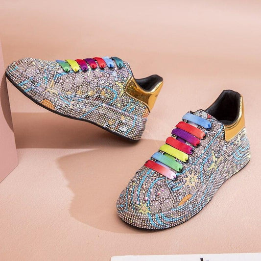 カラーラインストーンレディースローファー