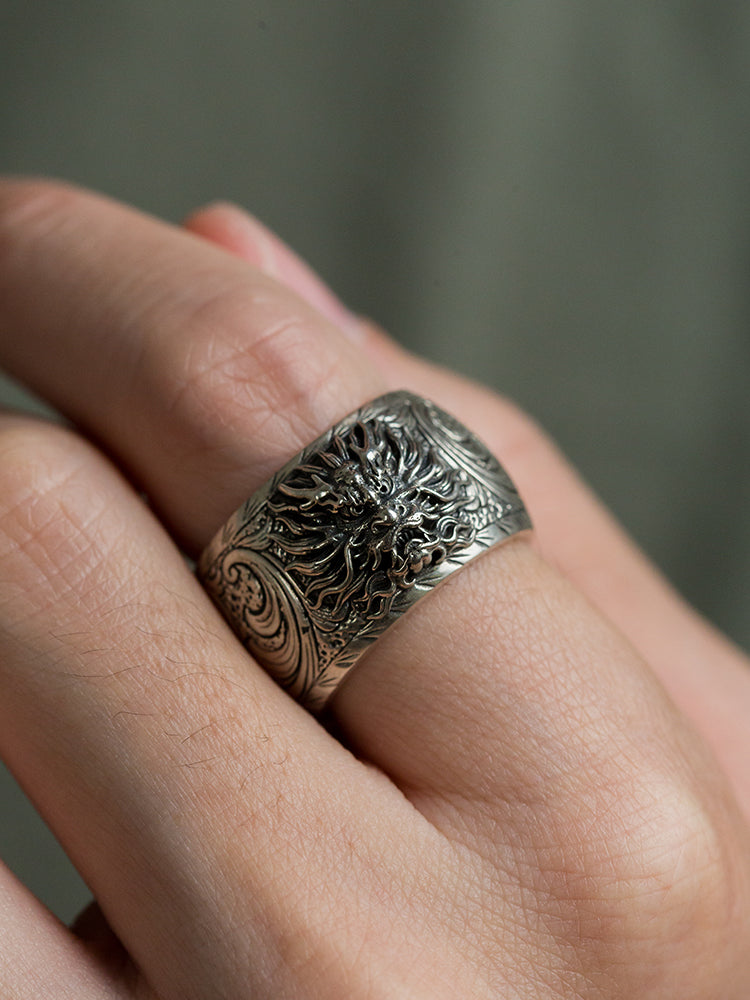 Dominatrix Dragon Head Ring Men 925 Silver Zodiac