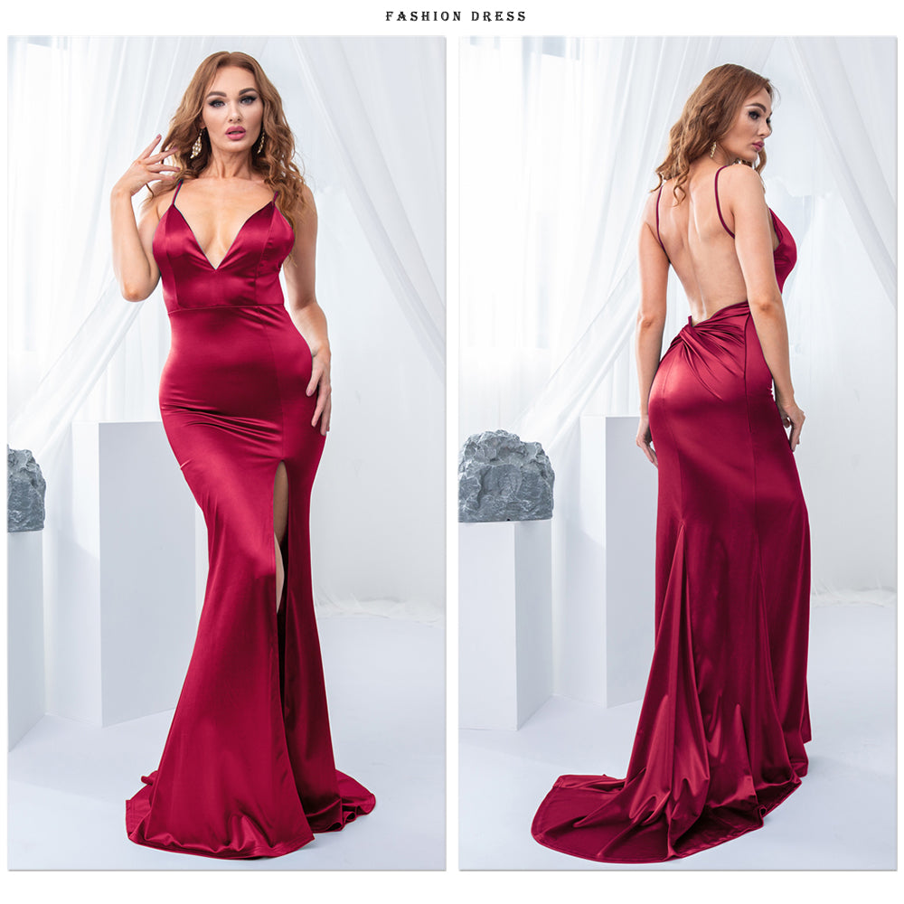 セクシーなエメラルドグリーンのバックレスマーメイドウェディングドレス、ディープVのイブニングドレス