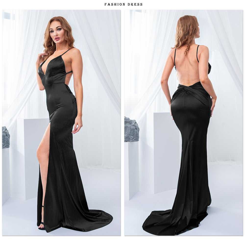 セクシーなエメラルドグリーンのバックレスマーメイドウェディングドレス、ディープVのイブニングドレス