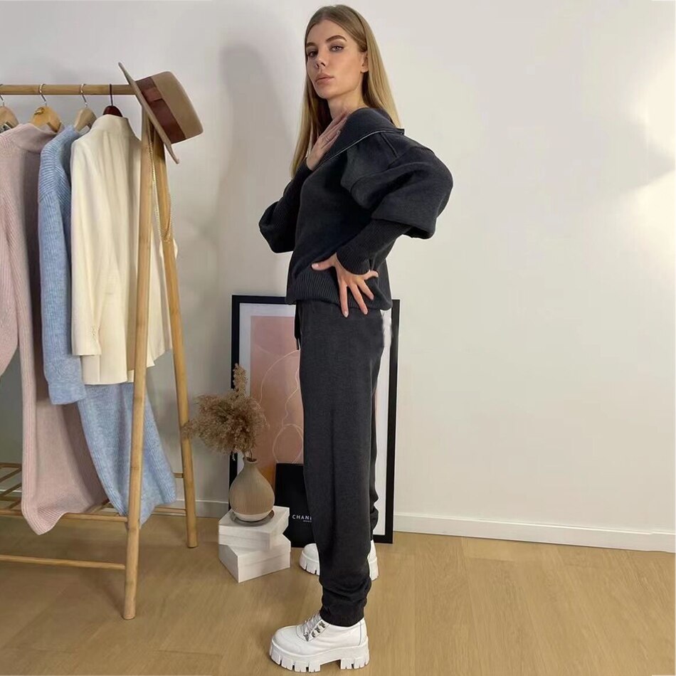 Pullover+High Waist Pants Casual Set