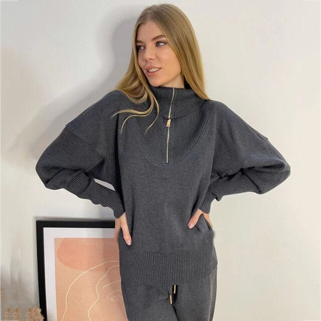 Pullover+High Waist Pants Casual Set