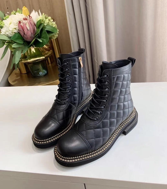 レディース プラットフォームブーツ 本革