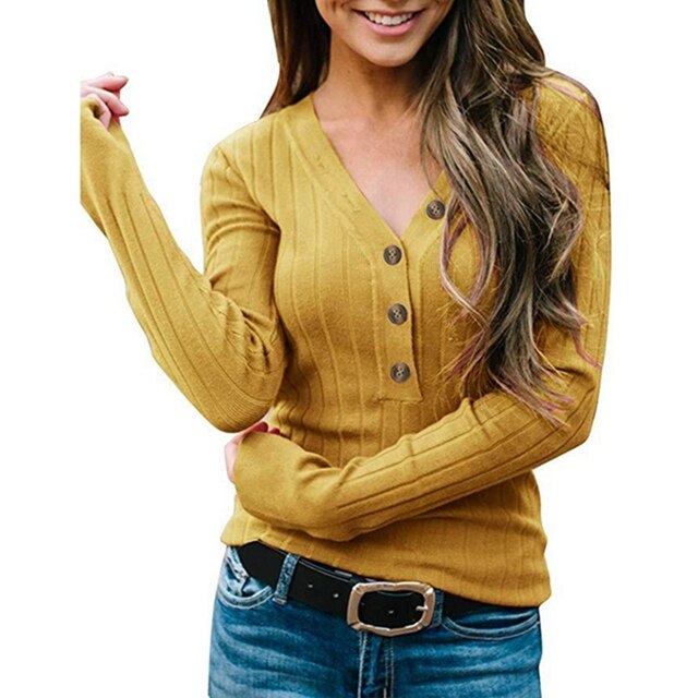 V-Neck Solid Color Slim Fit Ladies Sweater
