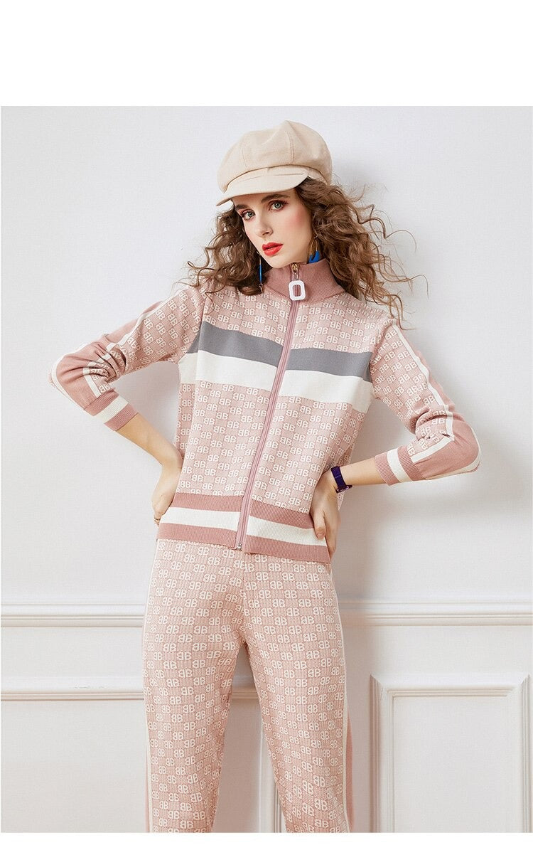 fashion street knitted jacket and pants suit