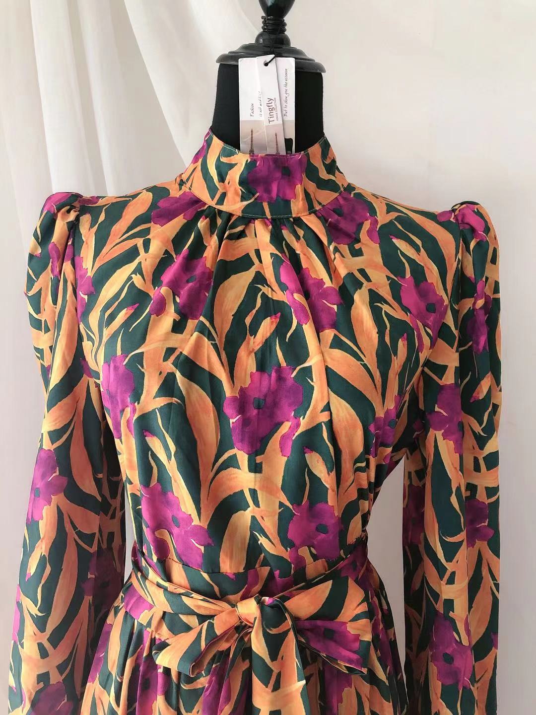 Vintage Designer Runway Puff Sleeve Midi Long Dresses