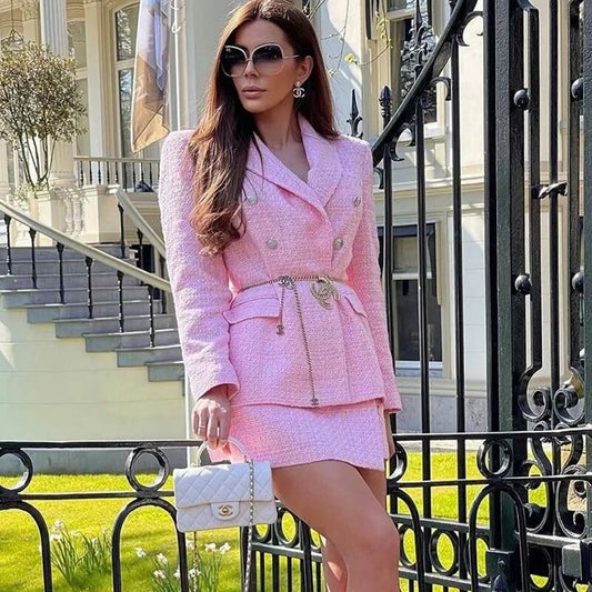 Knitted Tweed Pink Winter Blaze Coat Women