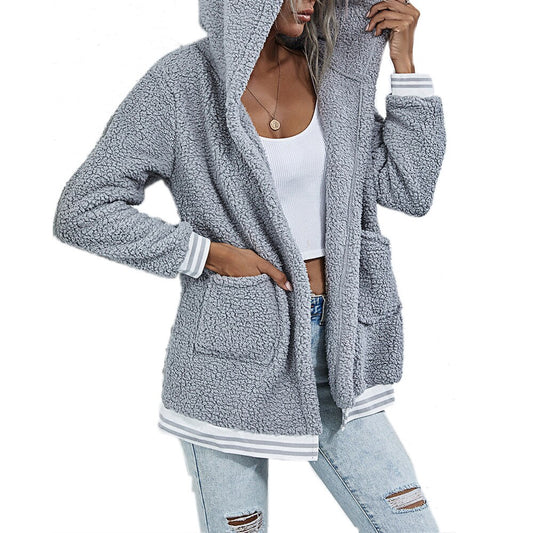 Winter Women Pockets Warm Fur Coat