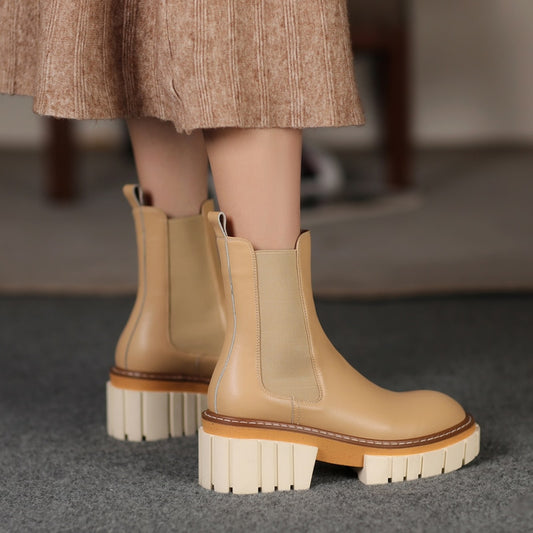 女性用牛革アッパー 成型底チェルシーブーツ