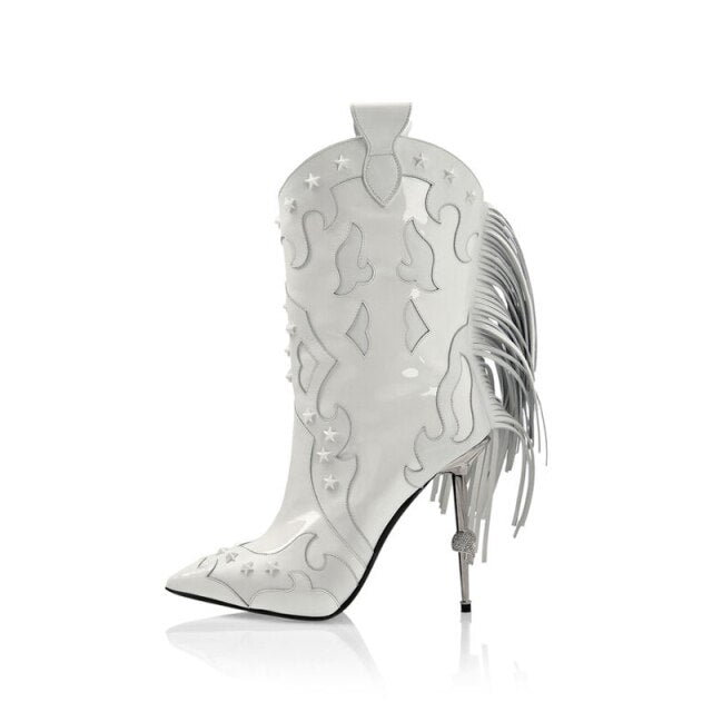 Mid-calf  White Tassel Boots Women