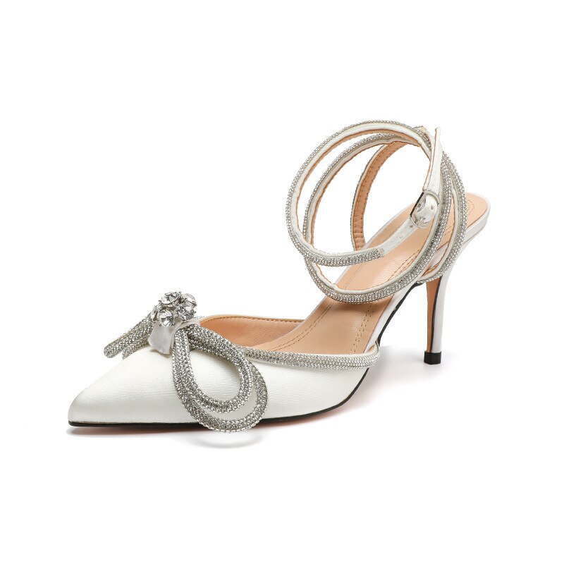 bow rhinestone stiletto high heels hollow word strap women's shoes