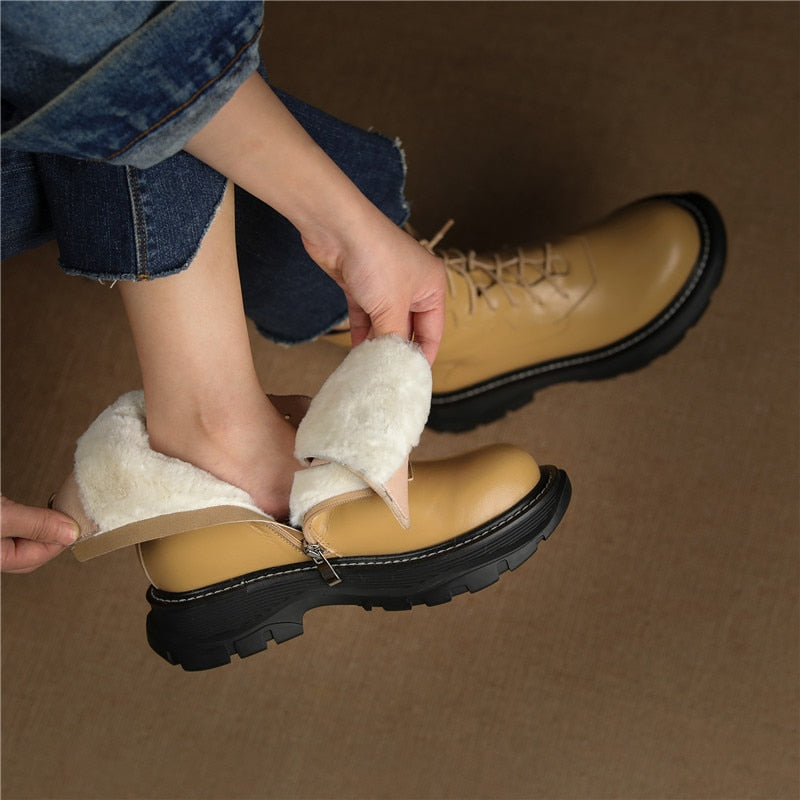 女性用本革快適ウール冬ブーツ