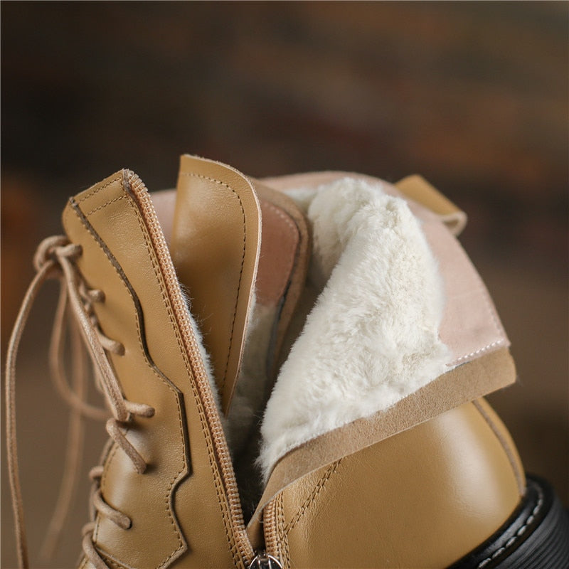 女性用本革快適ウール冬ブーツ