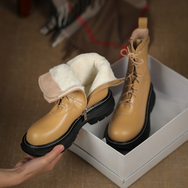 女性用本革快適ウール冬ブーツ