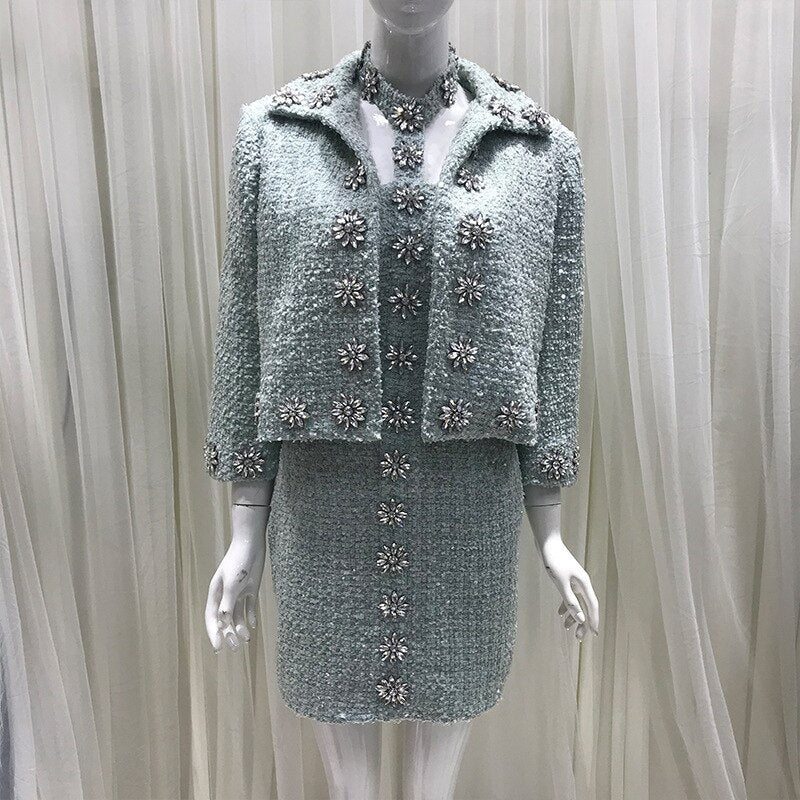 Women's High quality Crystal Tweed coat