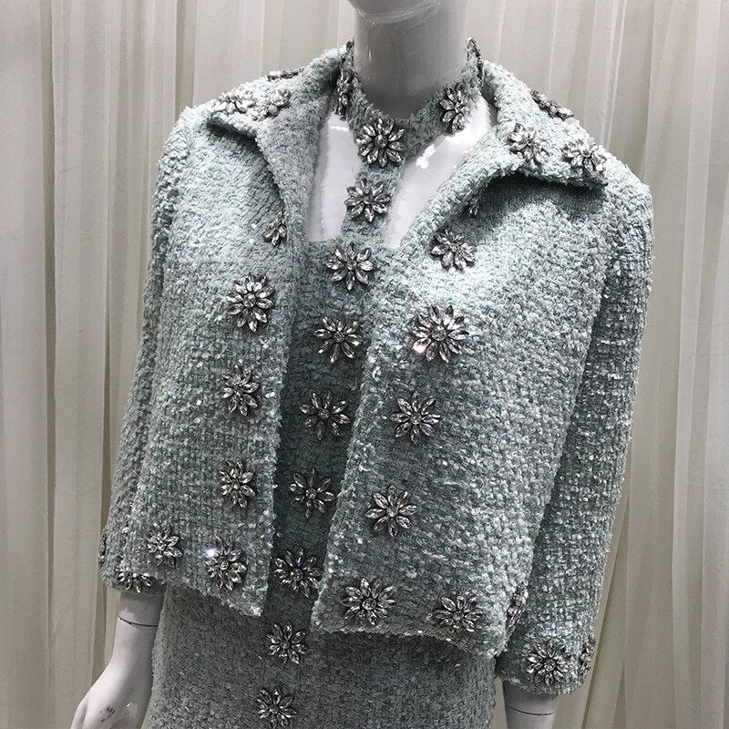 Women's High quality Crystal Tweed coat