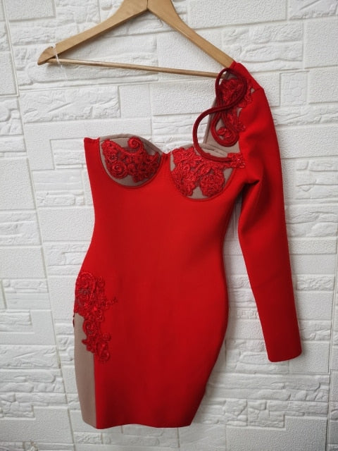 ワンショルダー レーヨン バンデージドレス パーティー ボディコンドレス ベスティドス