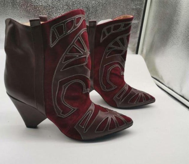 Women Embroidered Ankle Boots Pointed Toe