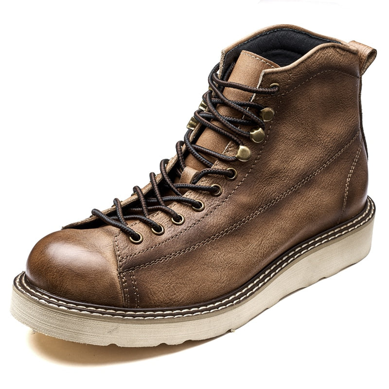 Retro Motorcycle Boots Men Genuine Leather