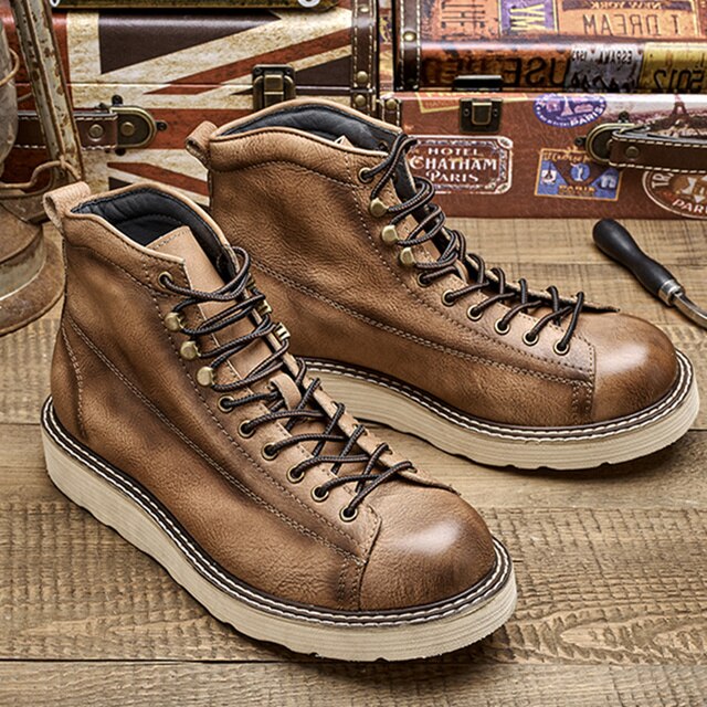 Retro Motorcycle Boots Men Genuine Leather