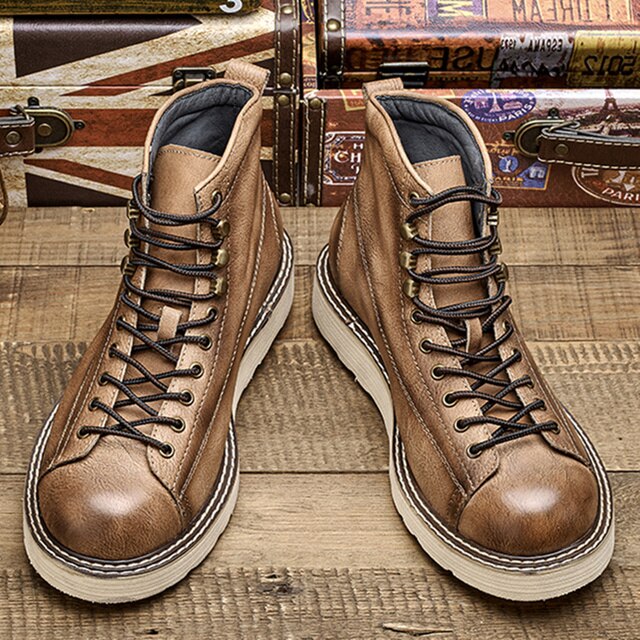 Retro Motorcycle Boots Men Genuine Leather