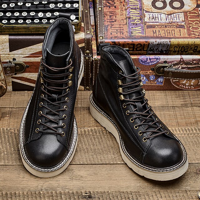 Retro Motorcycle Boots Men Genuine Leather