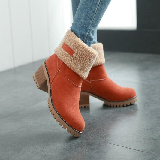 Women's Thick-heeled Lamb Velvet Large Cotton Snow Boots