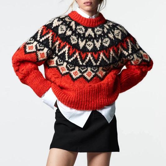 Women's round neck knitted sweater