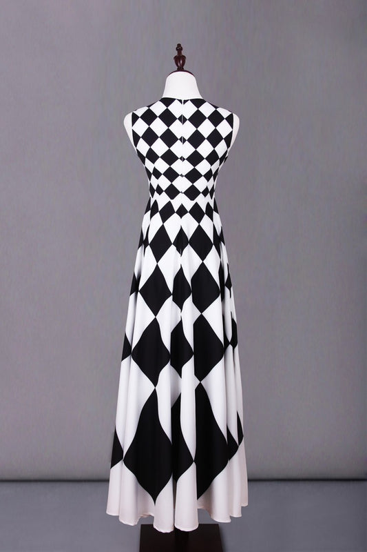 Black And White Plaid Super Hem Sleeveless Maxi Dress