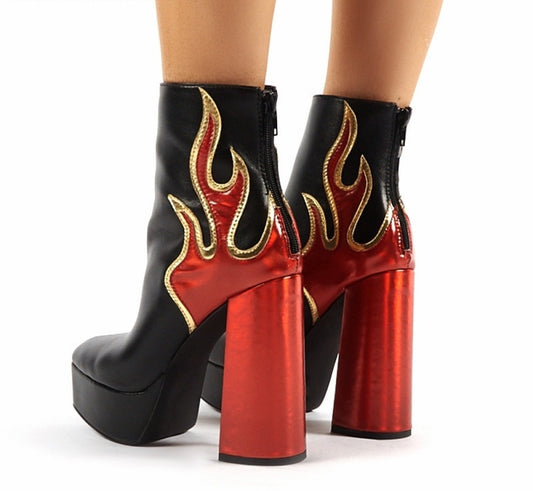 ミックスカラー レディース ブーツ アンクル プラットフォーム