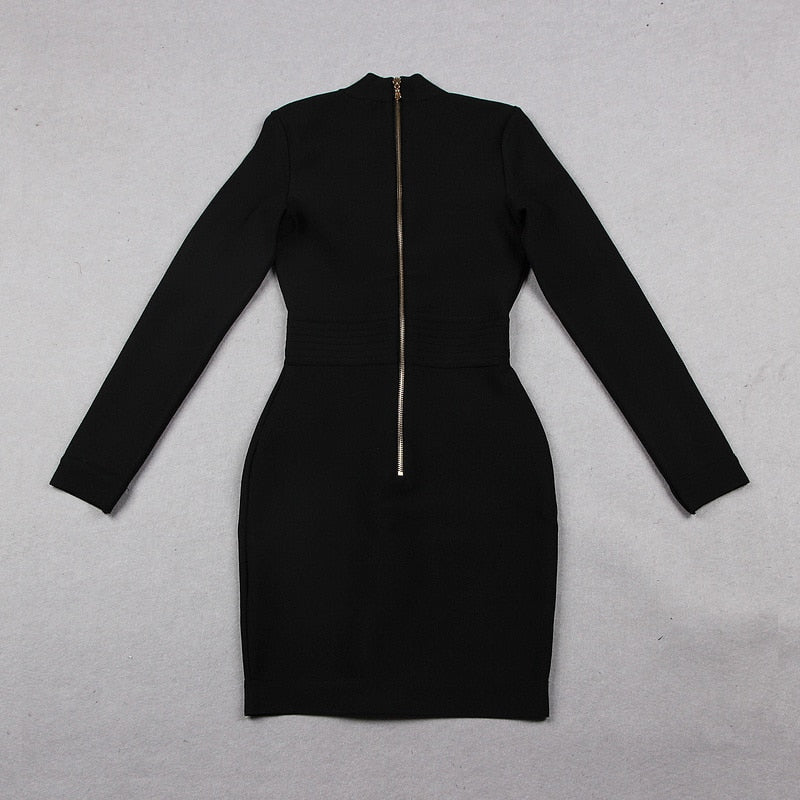 Sexy Deep V-neck Gold Buttons Bandage Elegant Party Dress