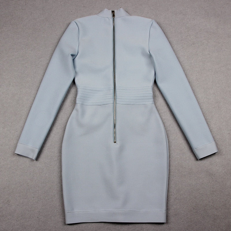 Sexy Deep V-neck Gold Buttons Bandage Elegant Party Dress