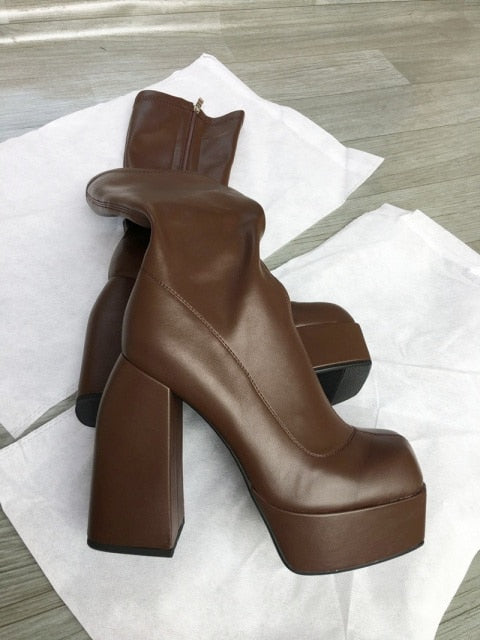 Thick High Heels Platform Woman Dress Party Long Boots