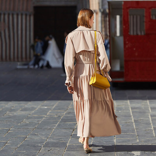 Women Double Breasted Pleated Dress