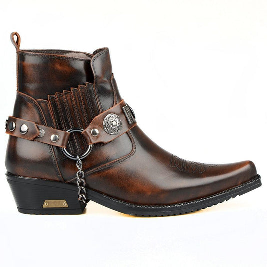 Men Ankle Cowboy Boots Winter Snow Fur Inside