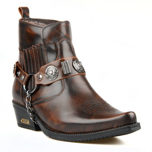 Men Ankle Cowboy Boots Winter Snow Fur Inside