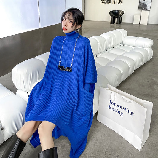 Women Irregular Big Size Knitting Dress Loose Fit