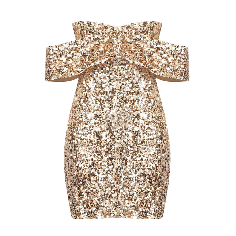 Glod Sparkly Off The Shoulder Bodycon Dress Night Club