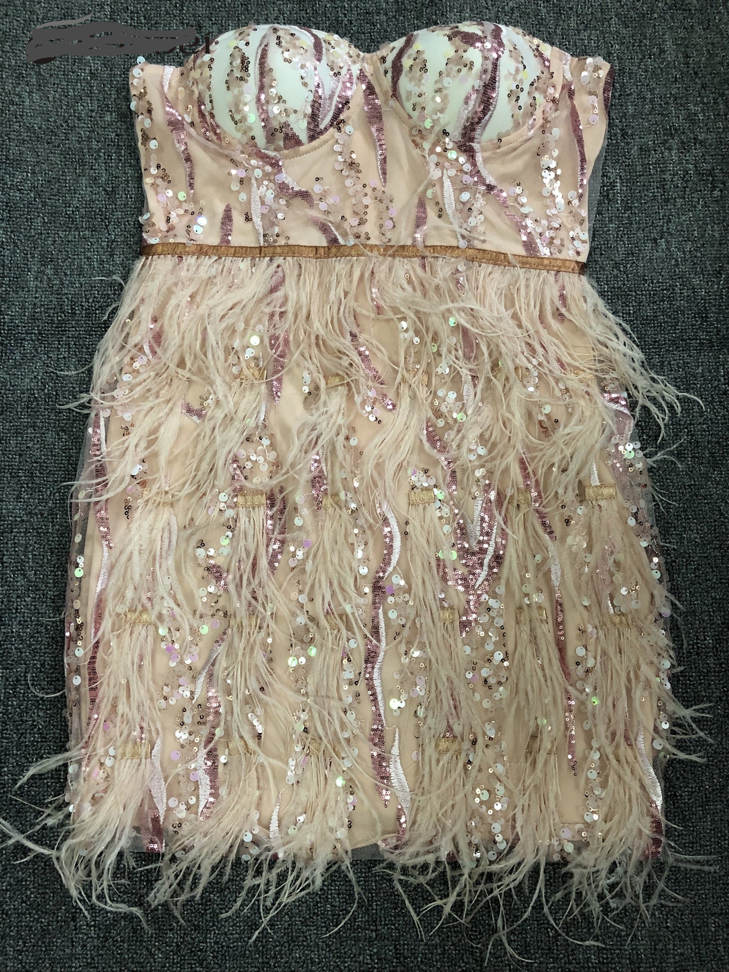 Pink Feather Bodycon Cute Strapless Dress Evening Party