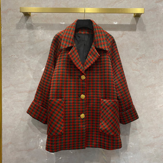 plaid loose wool Women's coat