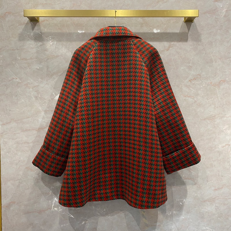 plaid loose wool Women's coat