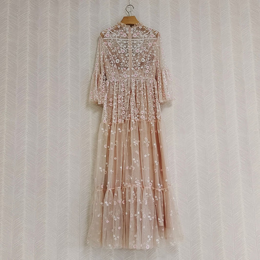 Luxury Beading Sequined Mesh Flower Embroidery Dresses