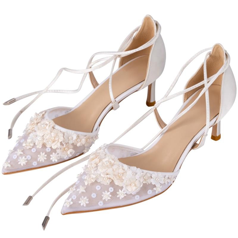 Bride Shoes French Embroidery High Heels Wedding Shoes