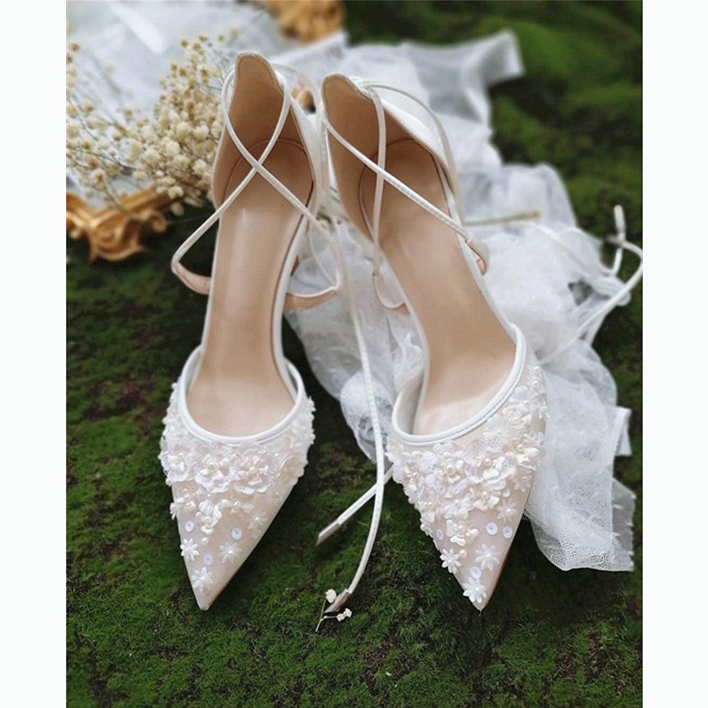 Bride Shoes French Embroidery High Heels Wedding Shoes
