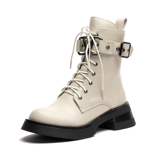 女性用ベルトバックルモーターサイクルブーツ