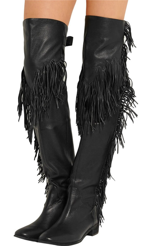 Fashion Winter Black Fringed Over The Knee Boots