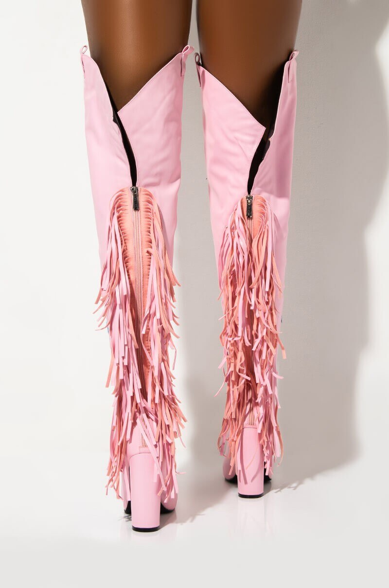 Sexy  Pink Fringe Over The Knee Boots