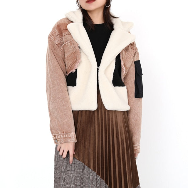 Women Slim Patchwork Woolen Coat 2022 Autumn Winter New