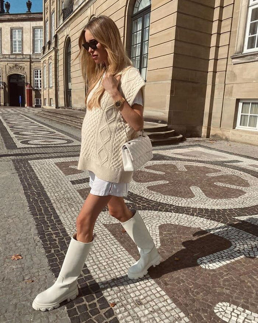 INS ホットチャンキーヒール ラウンドトゥ レディース クール 厚底ブーツ