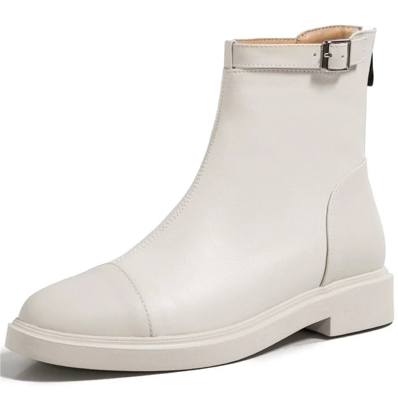 女性用アンクルブーツ ジッパー 簡潔なデザイナー 厚底ヒールシューズ
